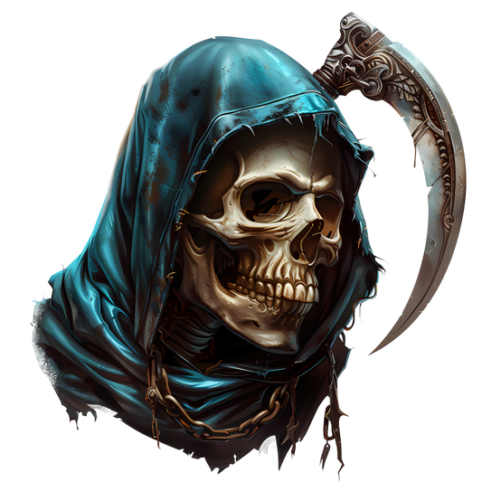 Skull Blue Hood Scythe Death Grim Vinyl Sticker Decal