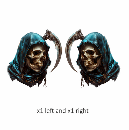 Skull Blue Hood Scythe Death Grim Vinyl Sticker Decal