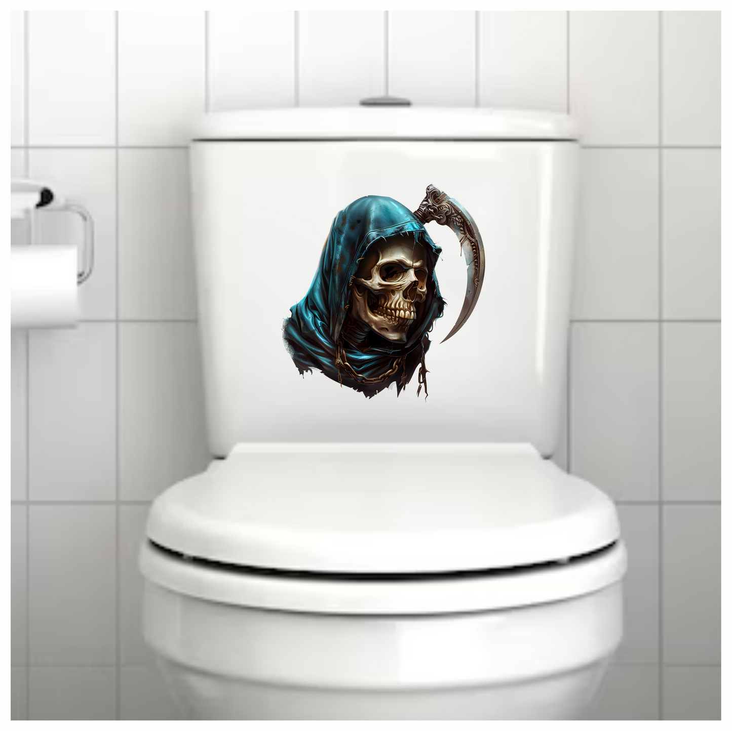 Skull Blue Hood Scythe Death Grim Vinyl Sticker Decal