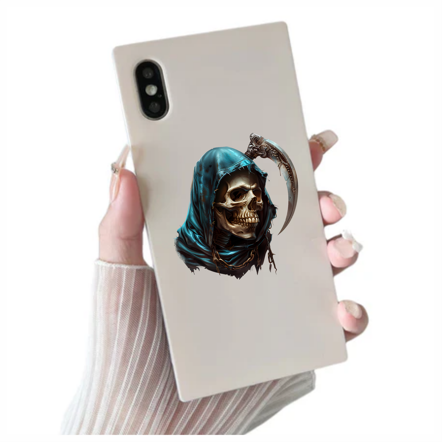 Skull Blue Hood Scythe Death Grim Vinyl Sticker Decal