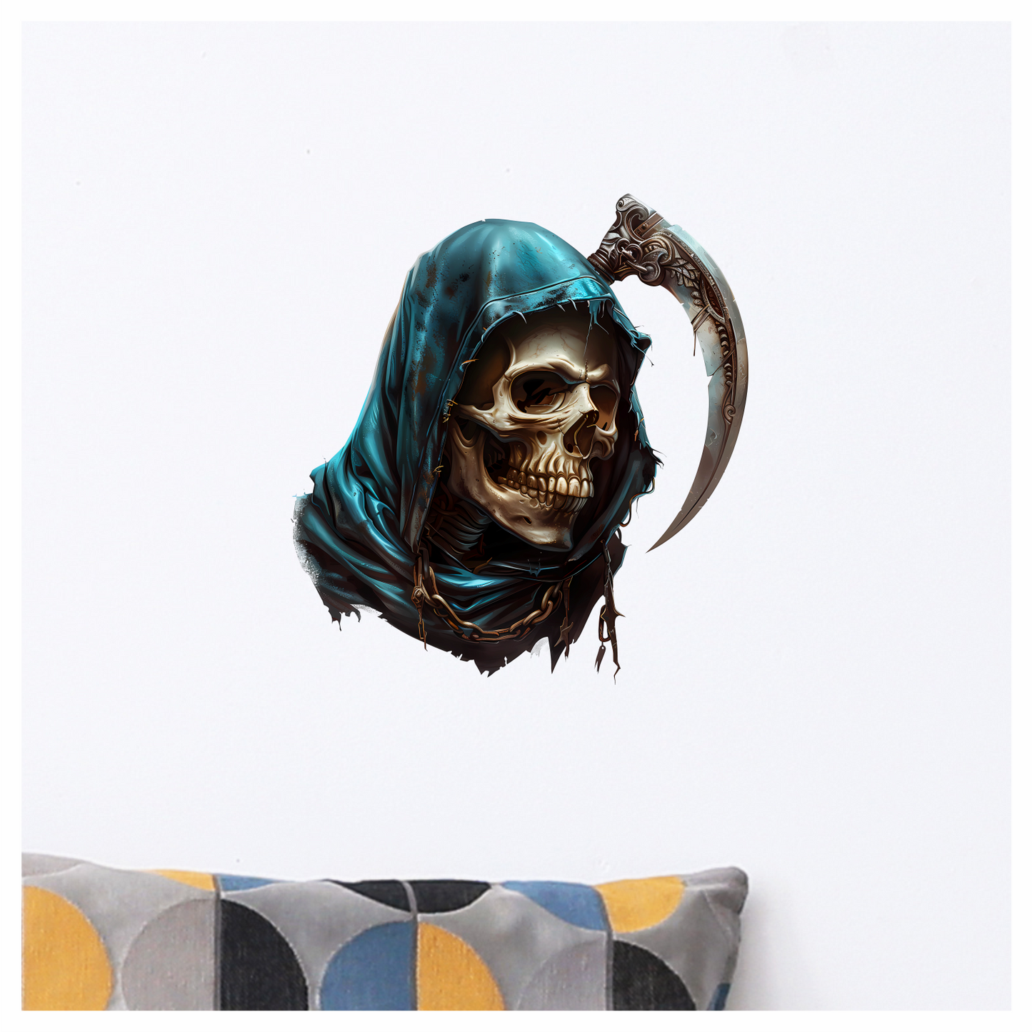 Skull Blue Hood Scythe Death Grim Vinyl Sticker Decal