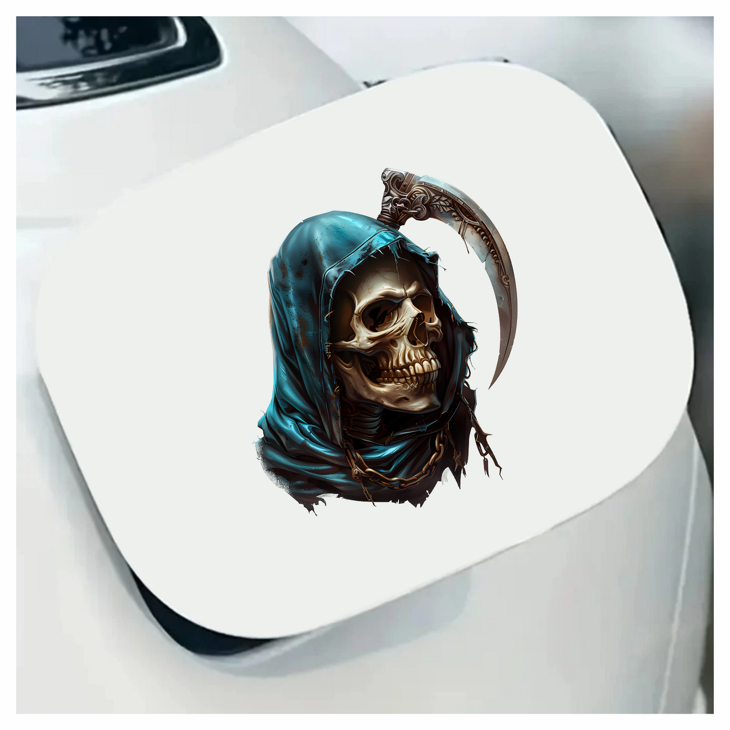 Skull Blue Hood Scythe Death Grim Vinyl Sticker Decal