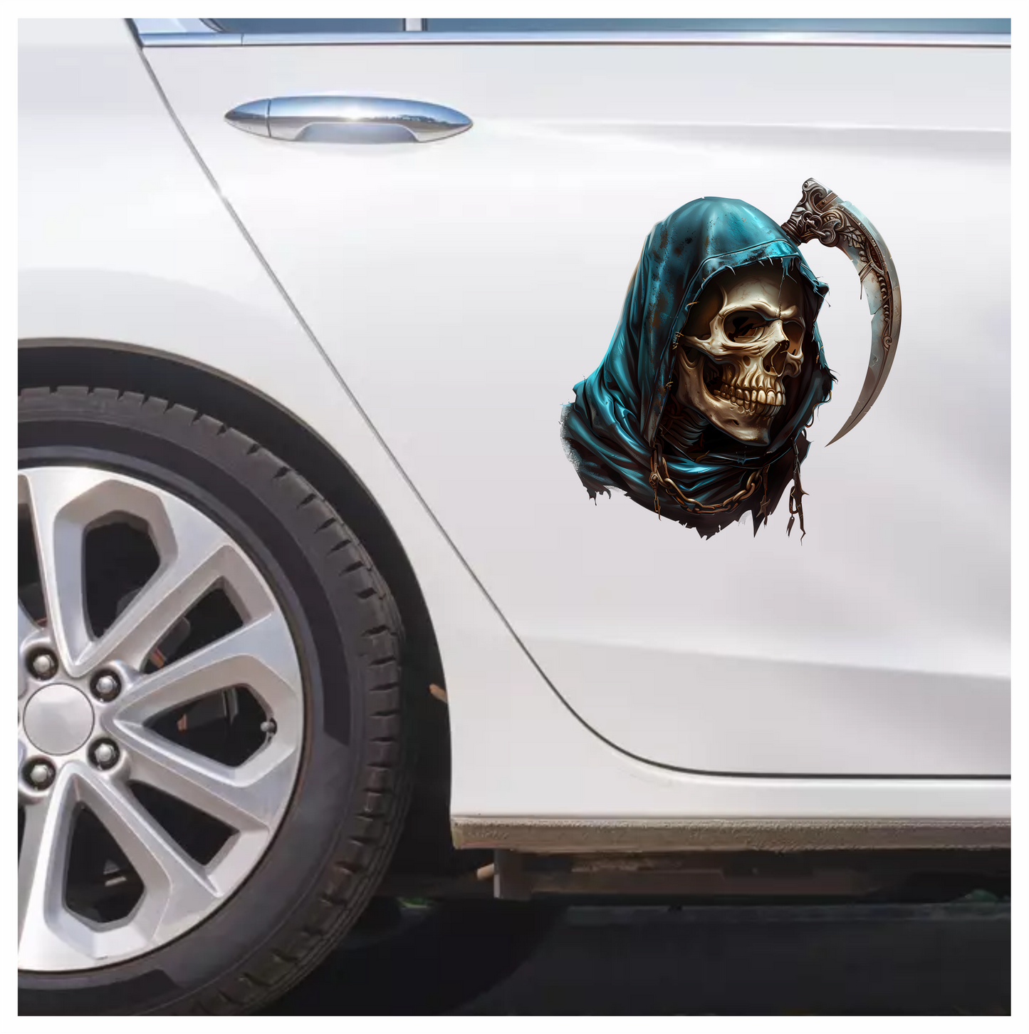 Skull Blue Hood Scythe Death Grim Vinyl Sticker Decal