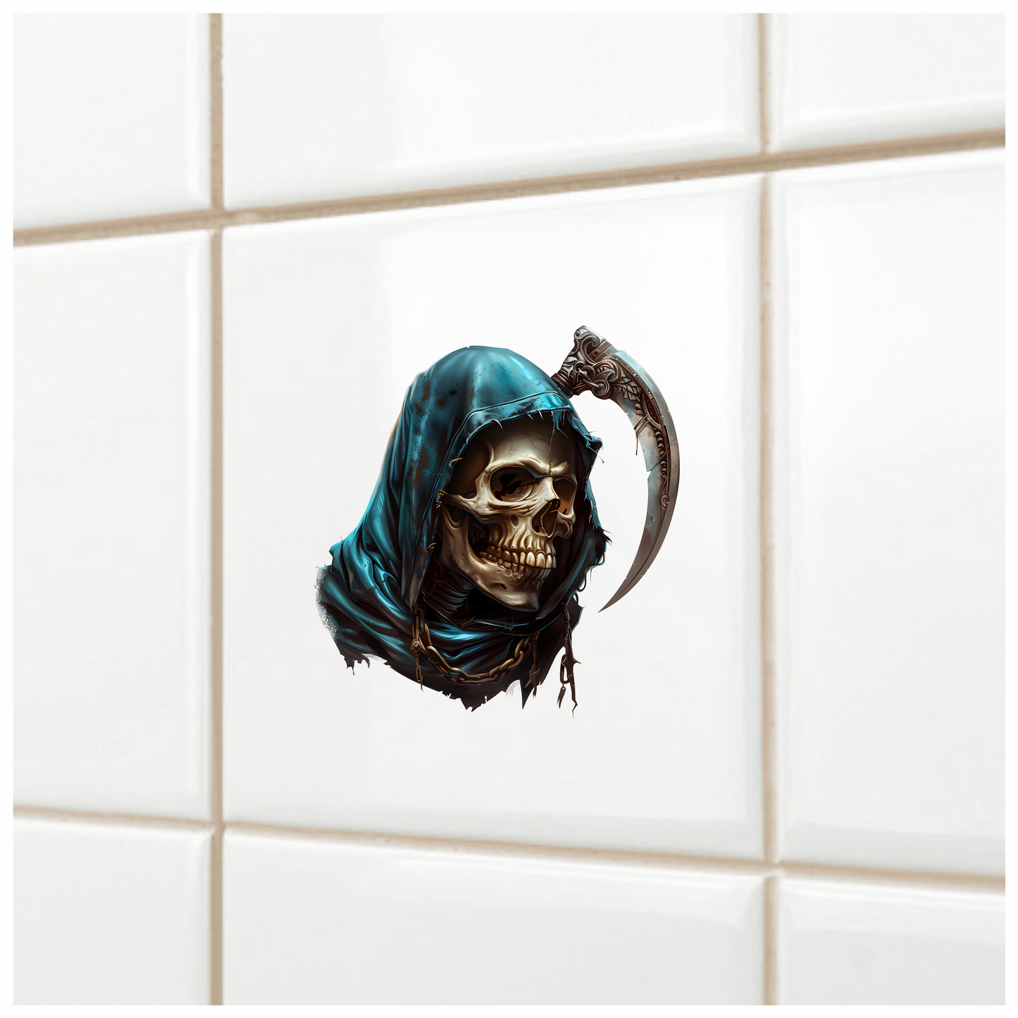 Skull Blue Hood Scythe Death Grim Vinyl Sticker Decal