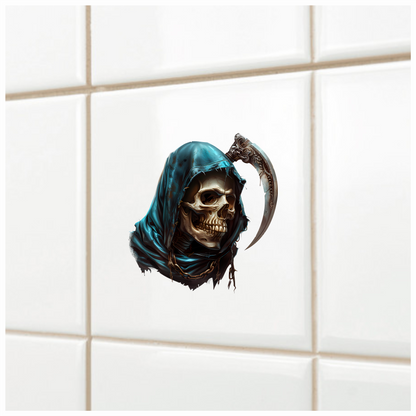 Skull Blue Hood Scythe Death Grim Vinyl Sticker Decal
