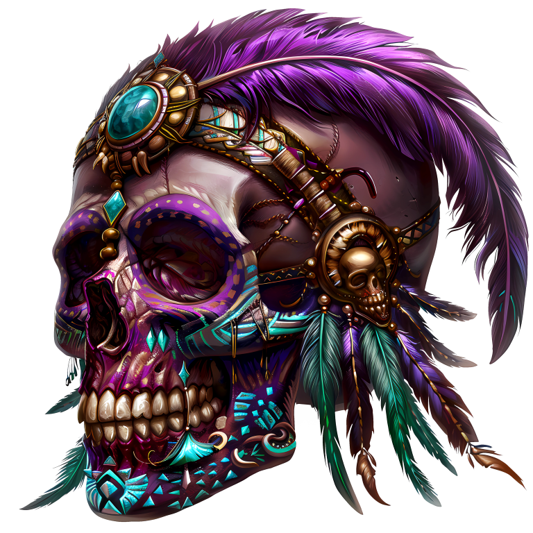Purple Skull Feather Headdress Tribal Design Vinyl Sticker Decal