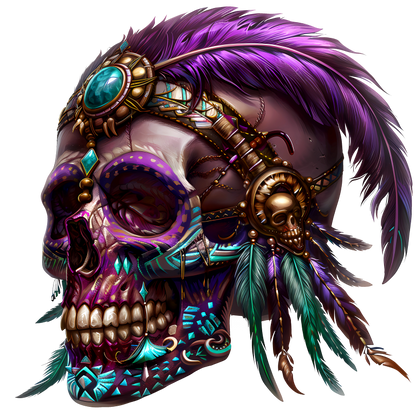 Purple Skull Feather Headdress Tribal Design Vinyl Sticker Decal