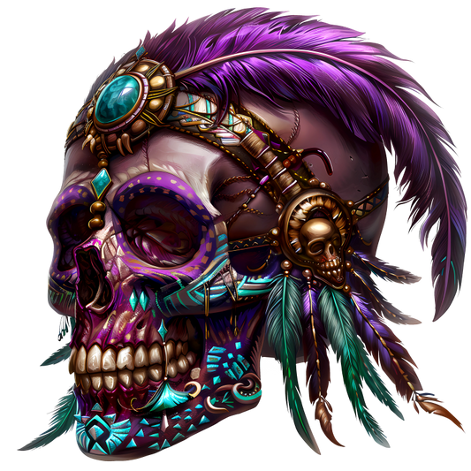 Purple Skull Feather Headdress Tribal Design Vinyl Sticker Decal