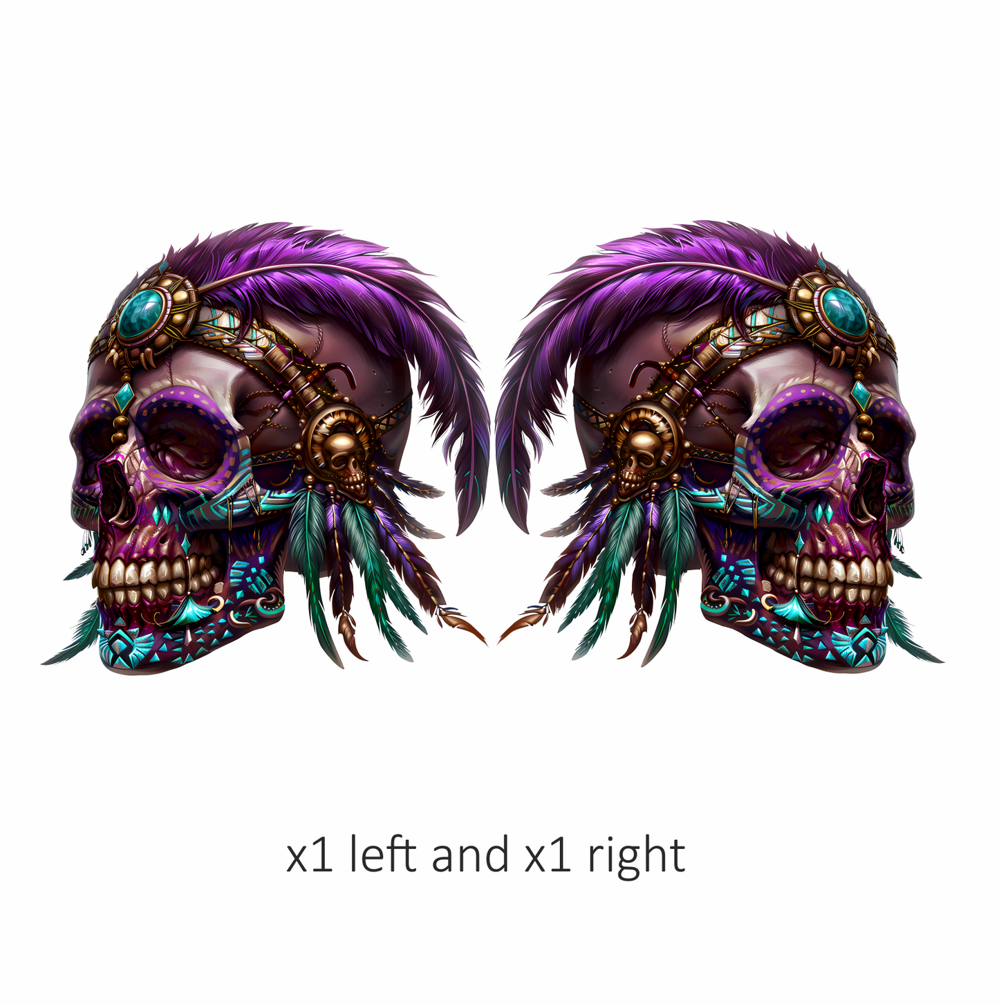 Purple Skull Feather Headdress Tribal Design Vinyl Sticker Decal
