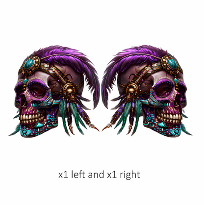 Purple Skull Feather Headdress Tribal Design Vinyl Sticker Decal