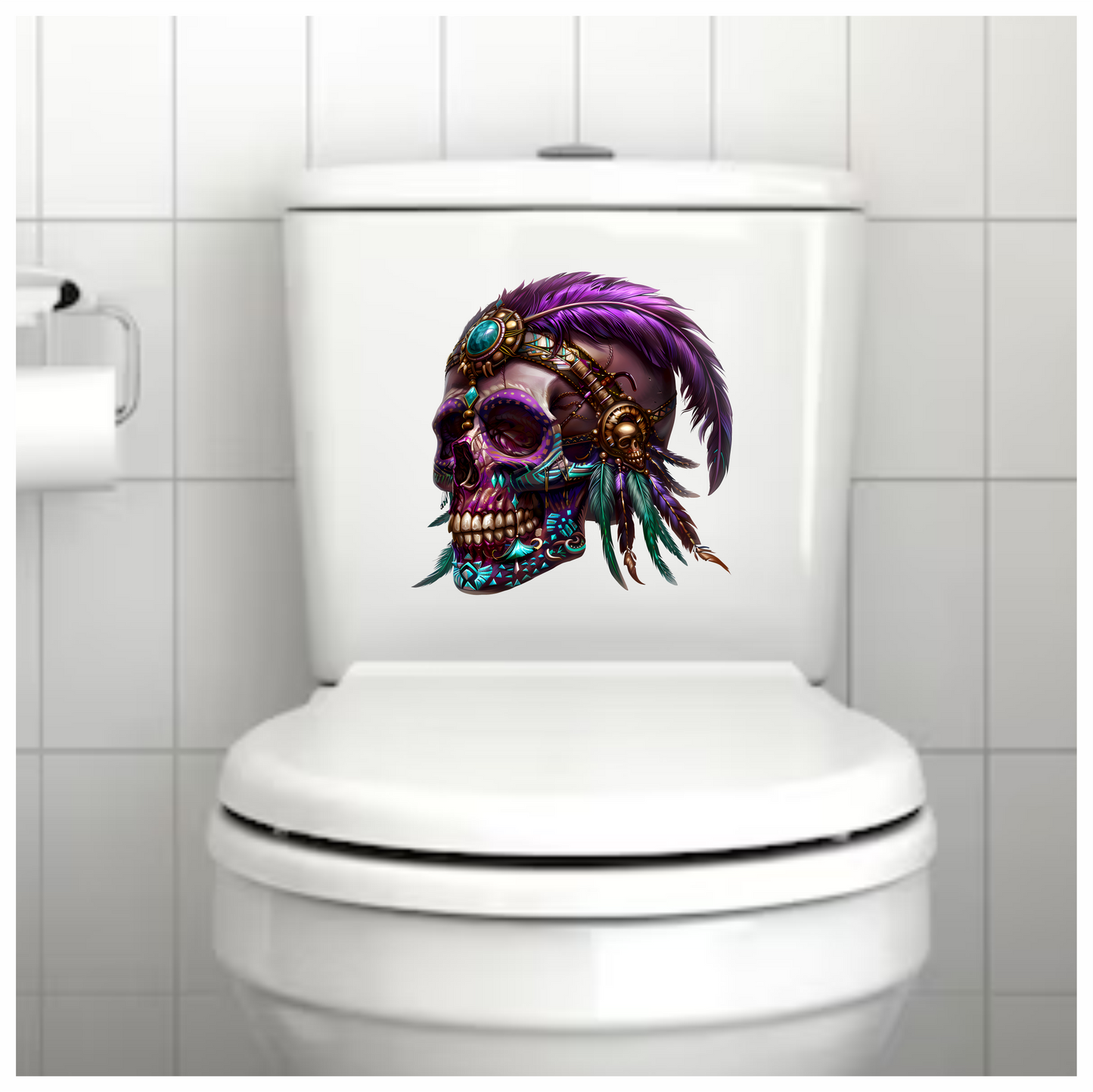 Purple Skull Feather Headdress Tribal Design Vinyl Sticker Decal