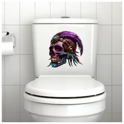 Purple Skull Feather Headdress Tribal Design Vinyl Sticker Decal