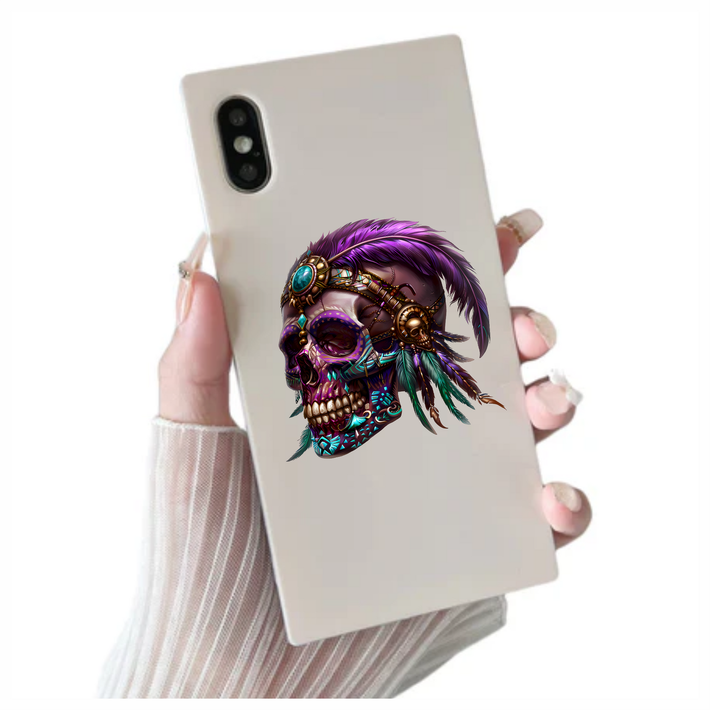 Purple Skull Feather Headdress Tribal Design Vinyl Sticker Decal