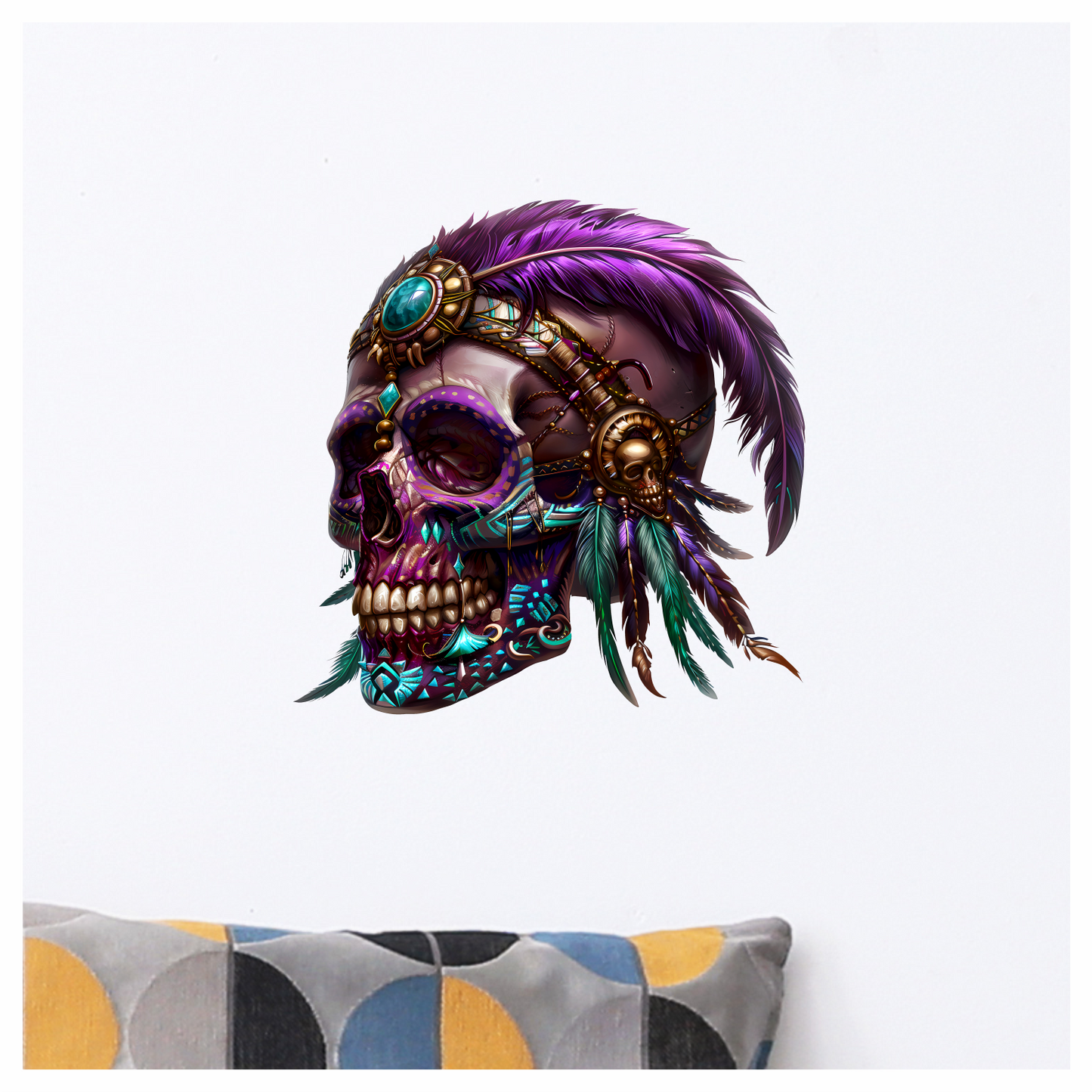 Purple Skull Feather Headdress Tribal Design Vinyl Sticker Decal