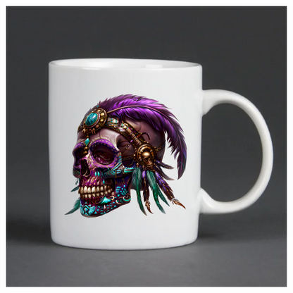 Purple Skull Feather Headdress Tribal Design Vinyl Sticker Decal