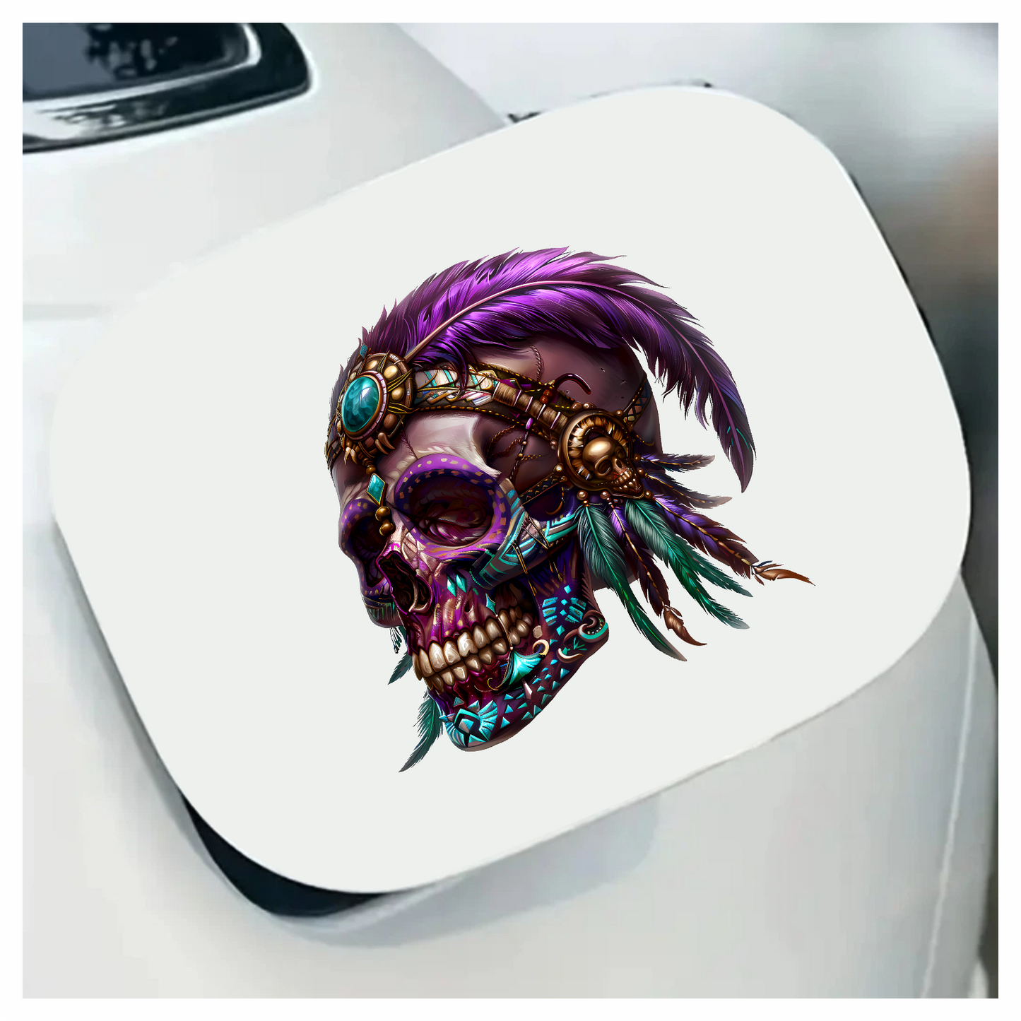 Purple Skull Feather Headdress Tribal Design Vinyl Sticker Decal