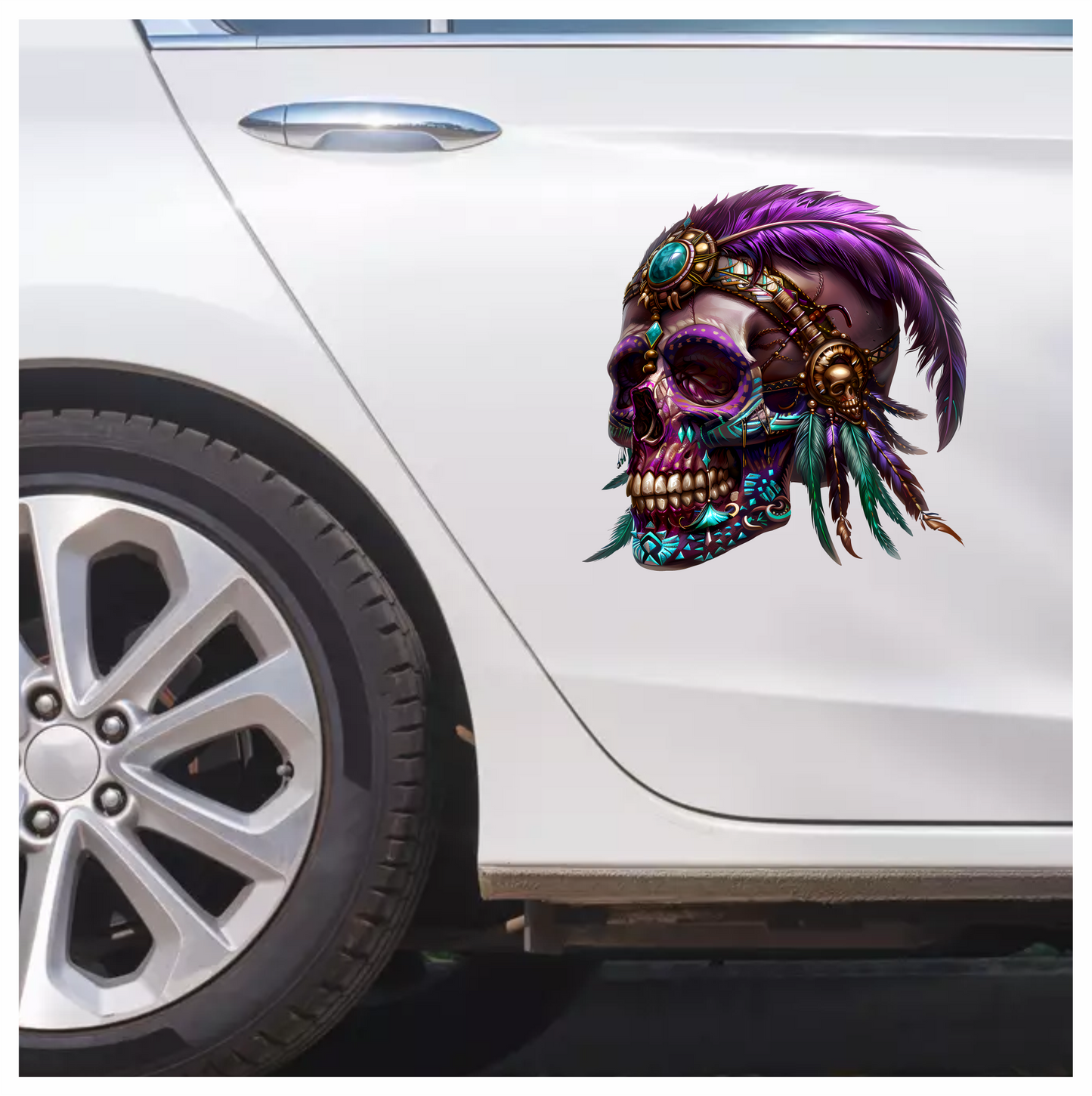 Purple Skull Feather Headdress Tribal Design Vinyl Sticker Decal