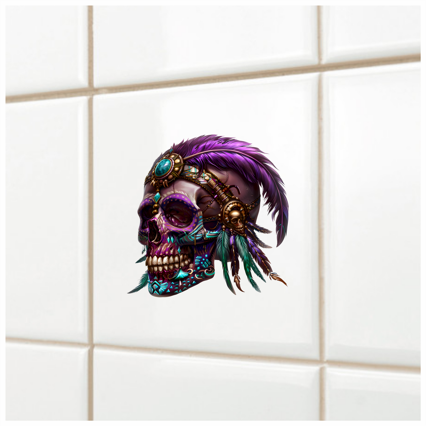 Purple Skull Feather Headdress Tribal Design Vinyl Sticker Decal