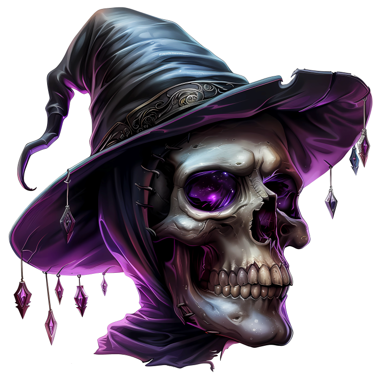 Skull Witch Hat Purple Crystals Spooky Vinyl Sticker Decal