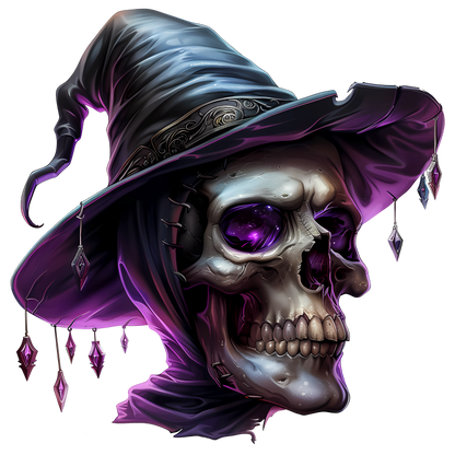 Skull Witch Hat Purple Crystals Spooky Vinyl Sticker Decal
