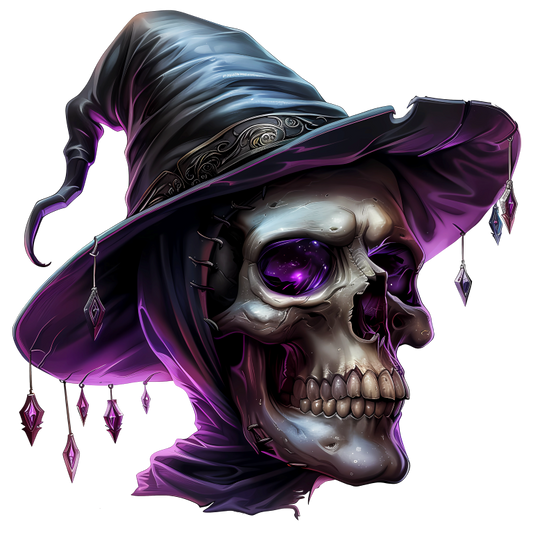 Skull Witch Hat Purple Crystals Spooky Vinyl Sticker Decal