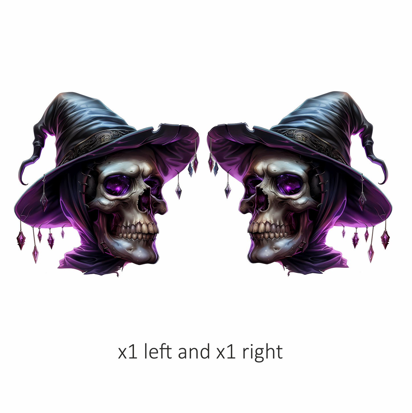 Skull Witch Hat Purple Crystals Spooky Vinyl Sticker Decal