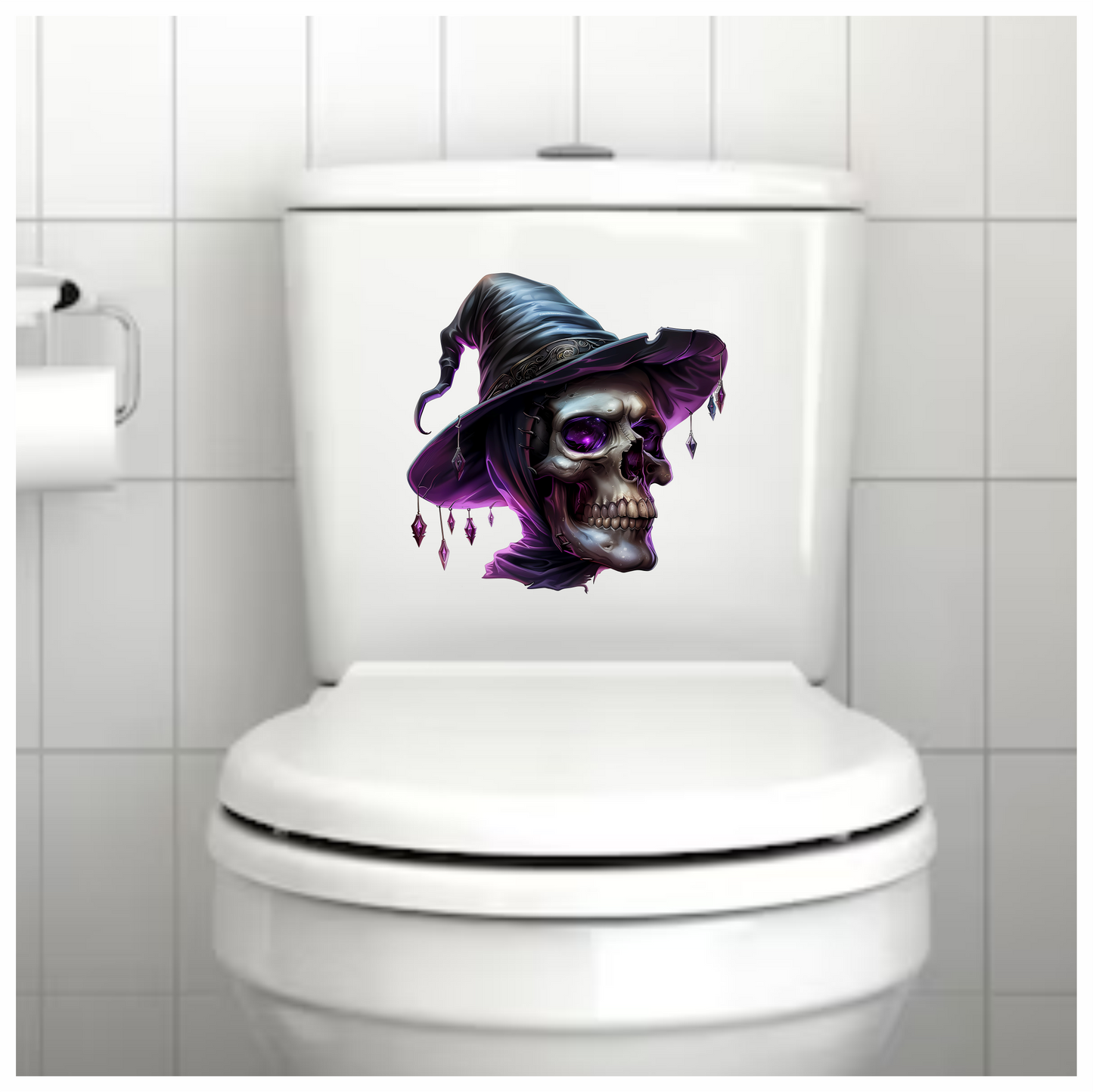 Skull Witch Hat Purple Crystals Spooky Vinyl Sticker Decal