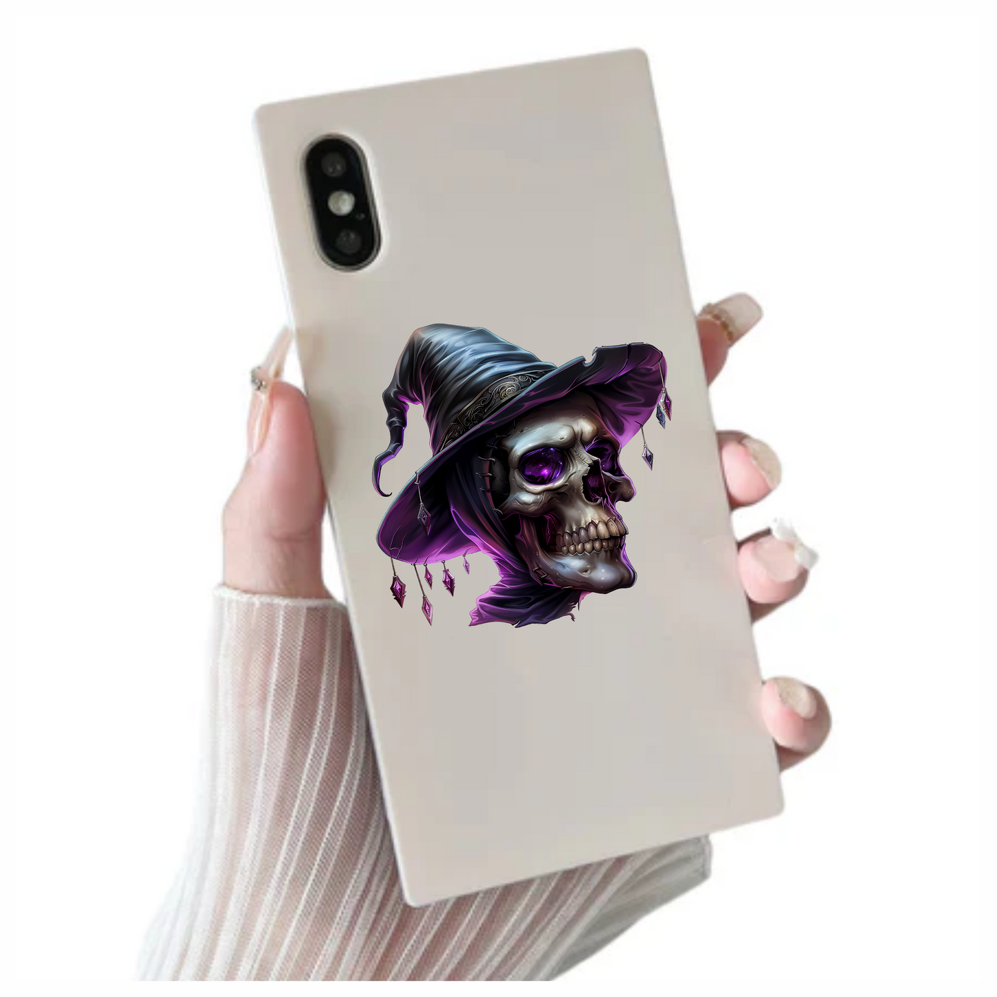 Skull Witch Hat Purple Crystals Spooky Vinyl Sticker Decal