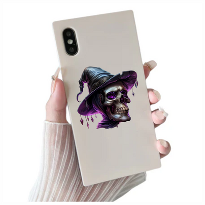 Skull Witch Hat Purple Crystals Spooky Vinyl Sticker Decal