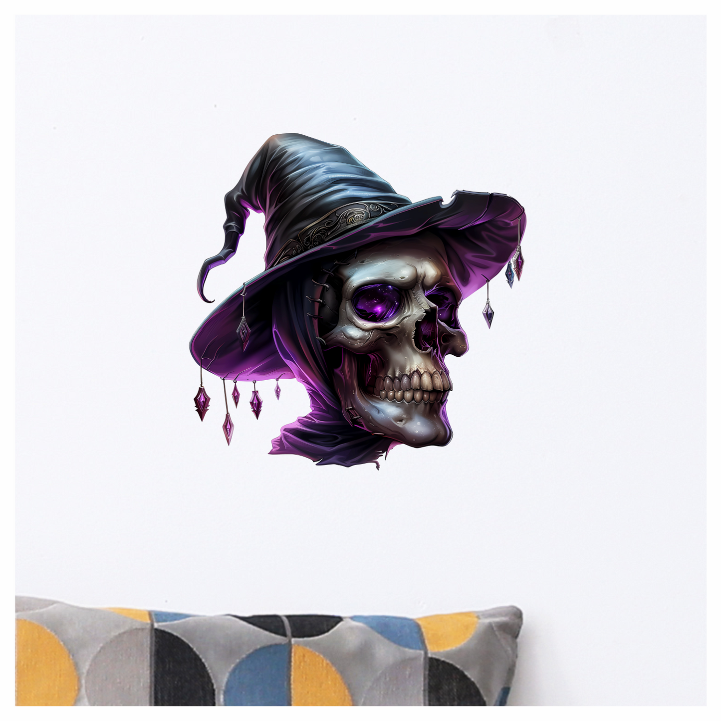Skull Witch Hat Purple Crystals Spooky Vinyl Sticker Decal