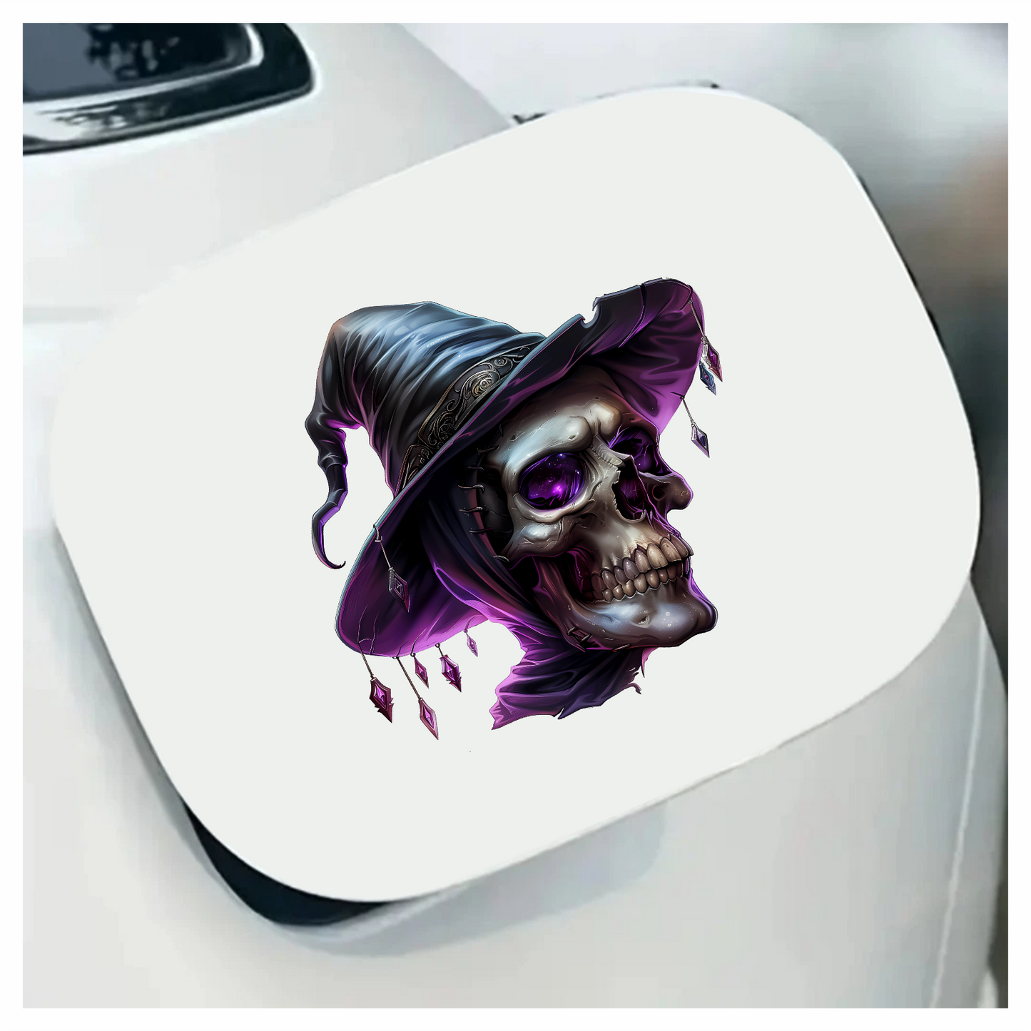Skull Witch Hat Purple Crystals Spooky Vinyl Sticker Decal