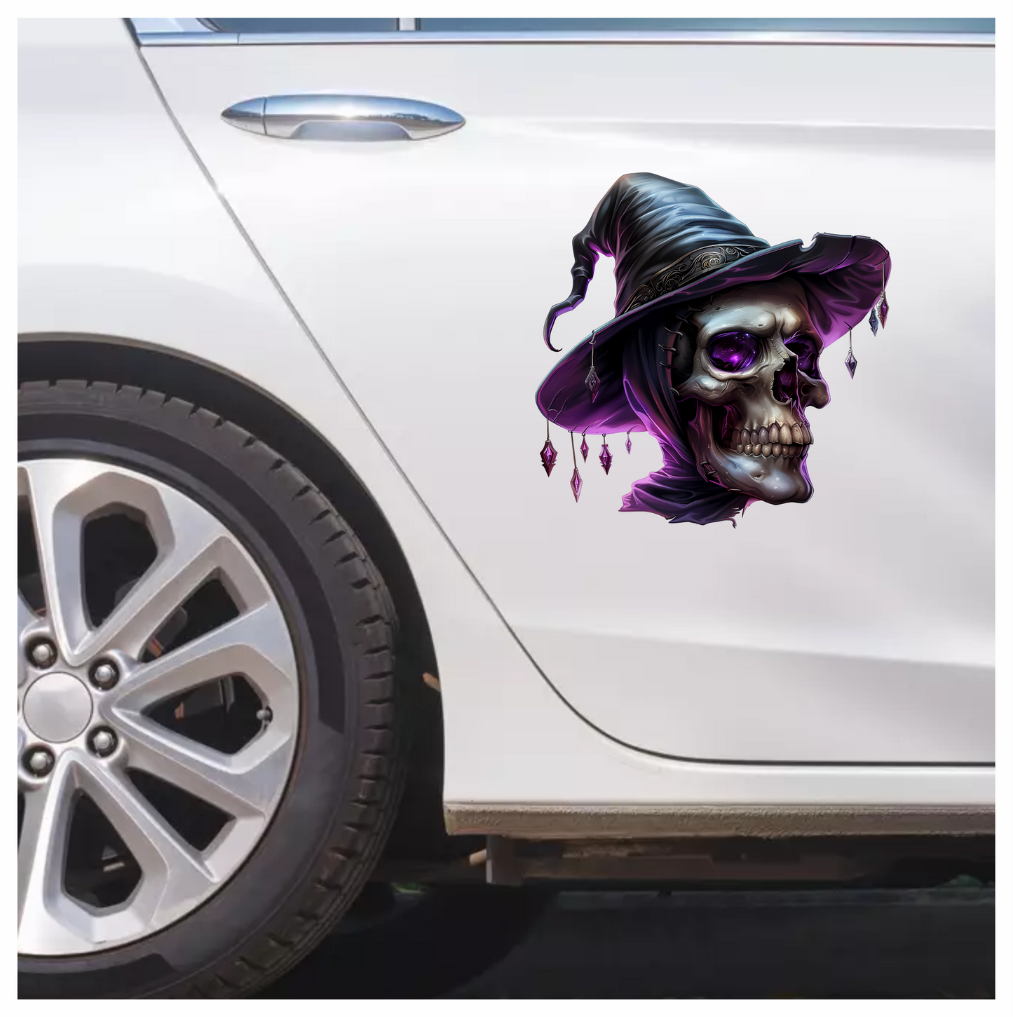 Skull Witch Hat Purple Crystals Spooky Vinyl Sticker Decal