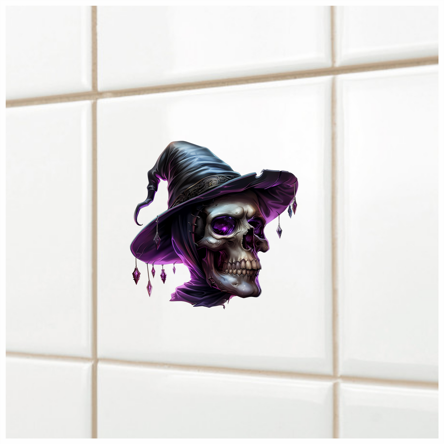 Skull Witch Hat Purple Crystals Spooky Vinyl Sticker Decal