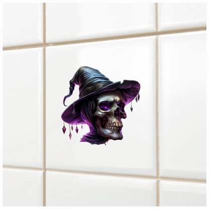 Skull Witch Hat Purple Crystals Spooky Vinyl Sticker Decal