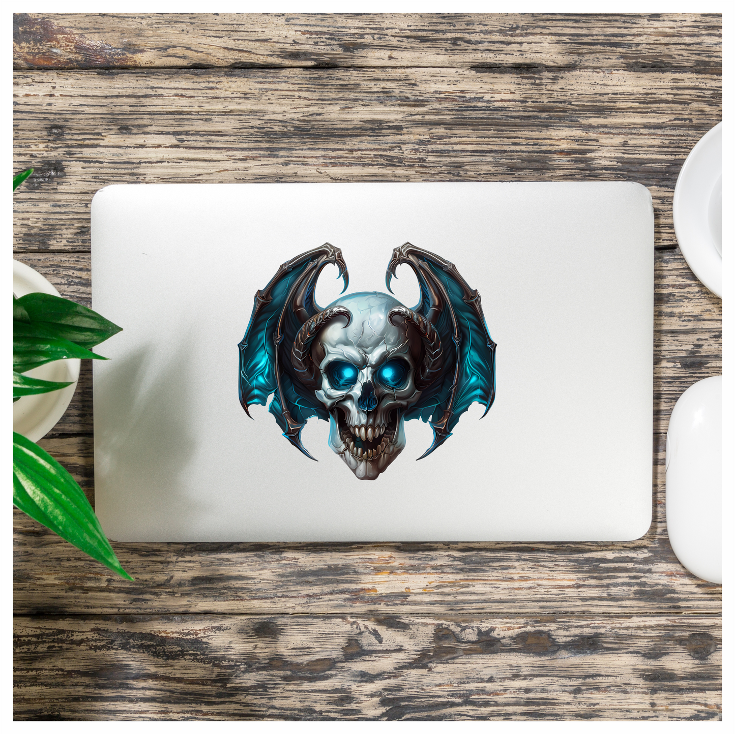 Skull Blue Wings Demon Devil Vinyl Sticker Decal
