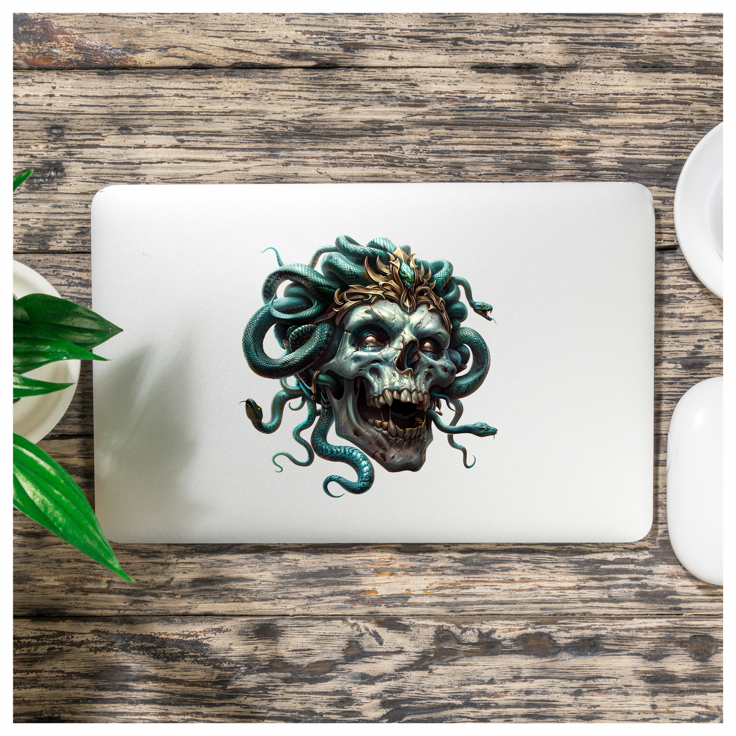 Skull Green Snake Crown Cracked Eyes Vinyl Sticker Decal