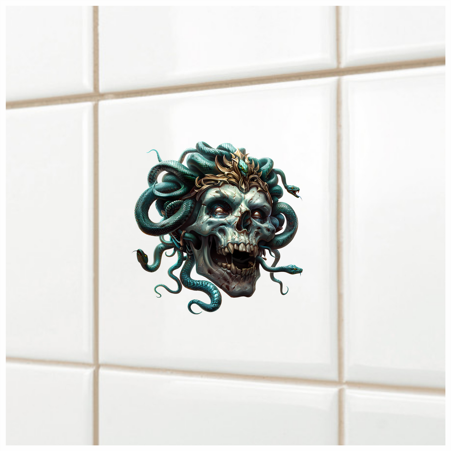 Skull Green Snake Crown Cracked Eyes Vinyl Sticker Decal