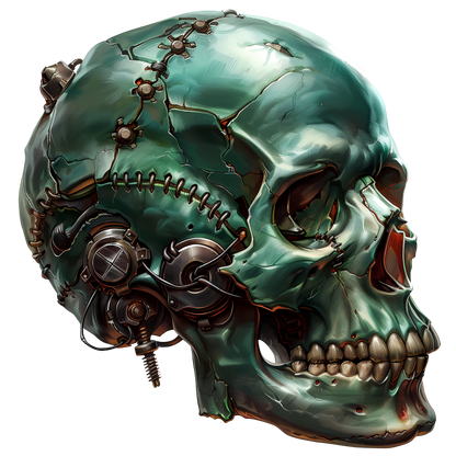 Green Skull Robot Gears Teeth Vinyl Sticker Decal