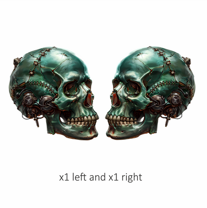 Green Skull Robot Gears Teeth Vinyl Sticker Decal