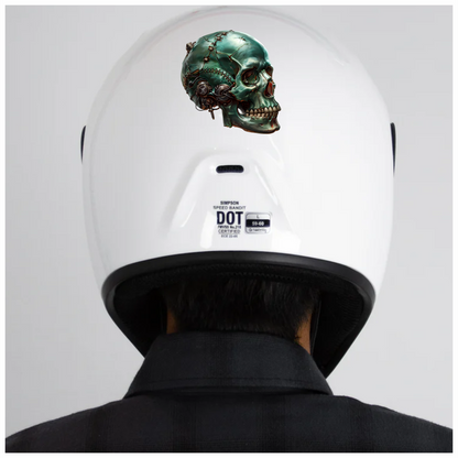 Green Skull Robot Gears Teeth Vinyl Sticker Decal