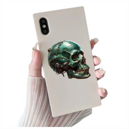 Green Skull Robot Gears Teeth Vinyl Sticker Decal