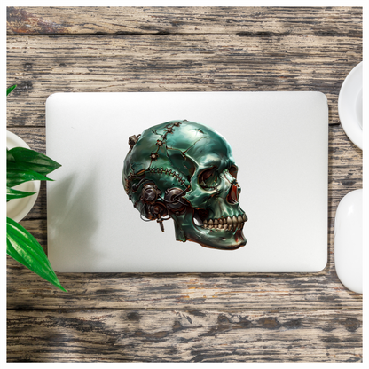 Green Skull Robot Gears Teeth Vinyl Sticker Decal