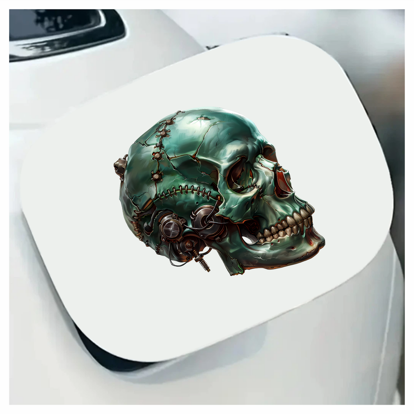 Green Skull Robot Gears Teeth Vinyl Sticker Decal