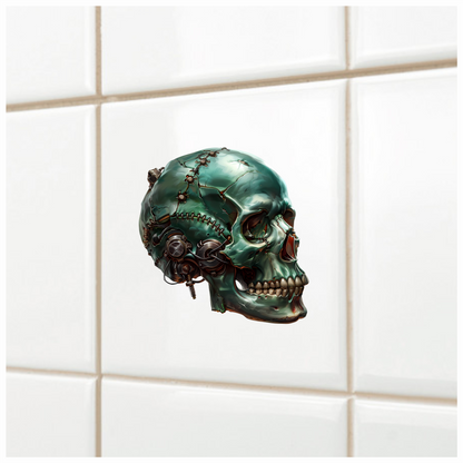 Green Skull Robot Gears Teeth Vinyl Sticker Decal