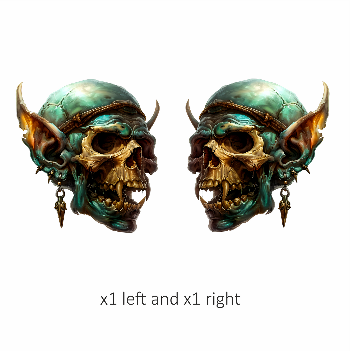 Green Skull Demon Horns Teeth Vinyl Sticker Decal