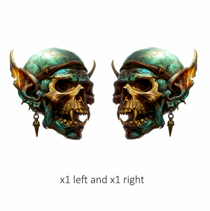 Green Skull Demon Horns Teeth Vinyl Sticker Decal