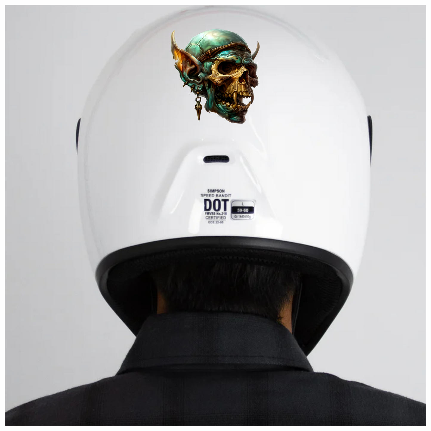 Green Skull Demon Horns Teeth Vinyl Sticker Decal
