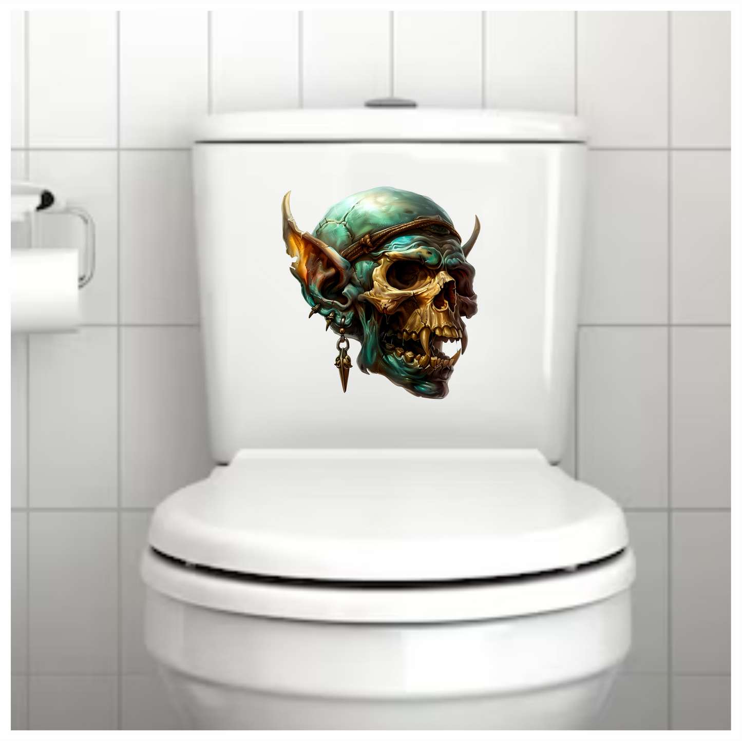 Green Skull Demon Horns Teeth Vinyl Sticker Decal