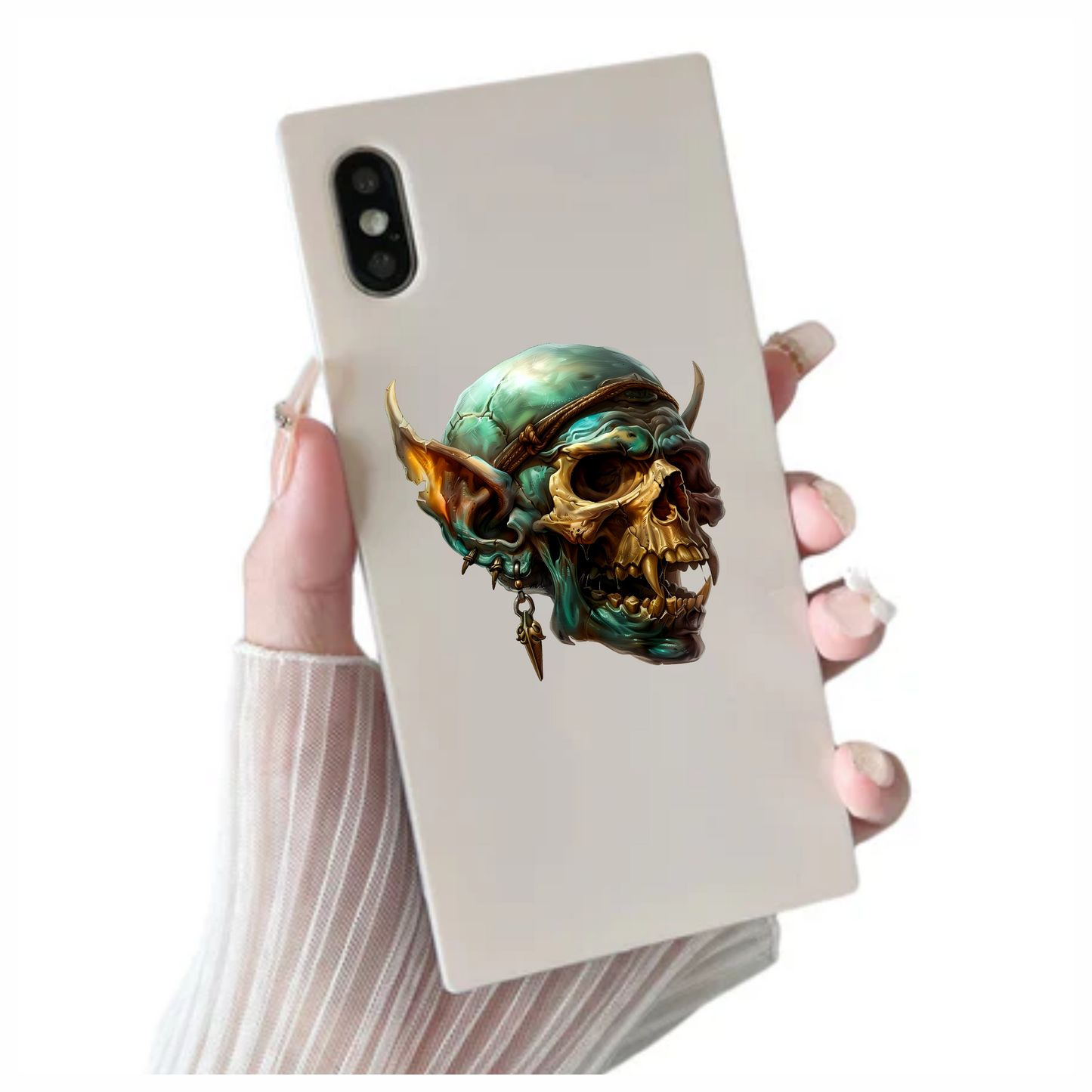Green Skull Demon Horns Teeth Vinyl Sticker Decal