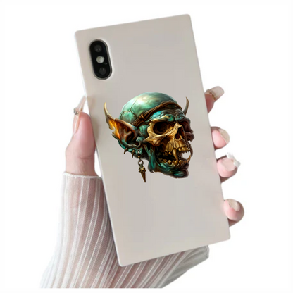 Green Skull Demon Horns Teeth Vinyl Sticker Decal